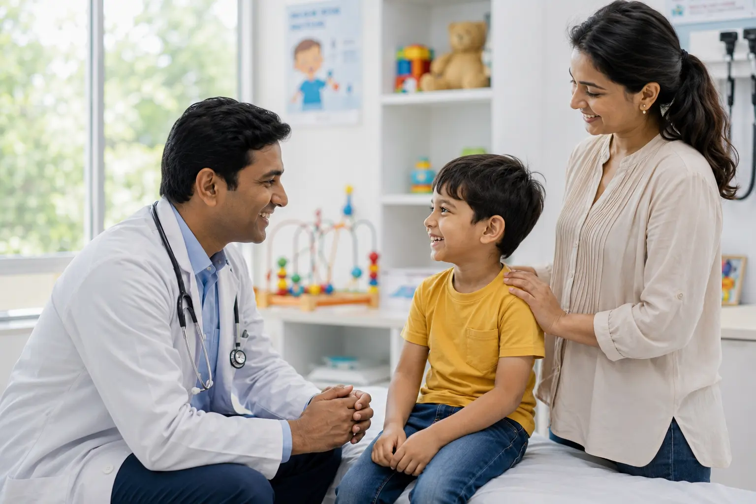 Best child specialist near HiTech City comforting a young patient